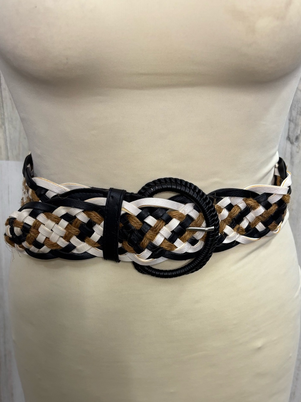 Braided Tricolor Faux Leather Belt